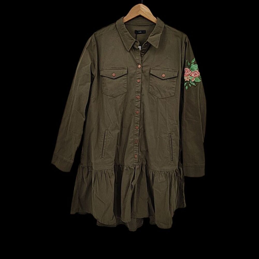 Ruti Women Coming Up Roses Twill Dress Utility Green Basic Sleeved XL